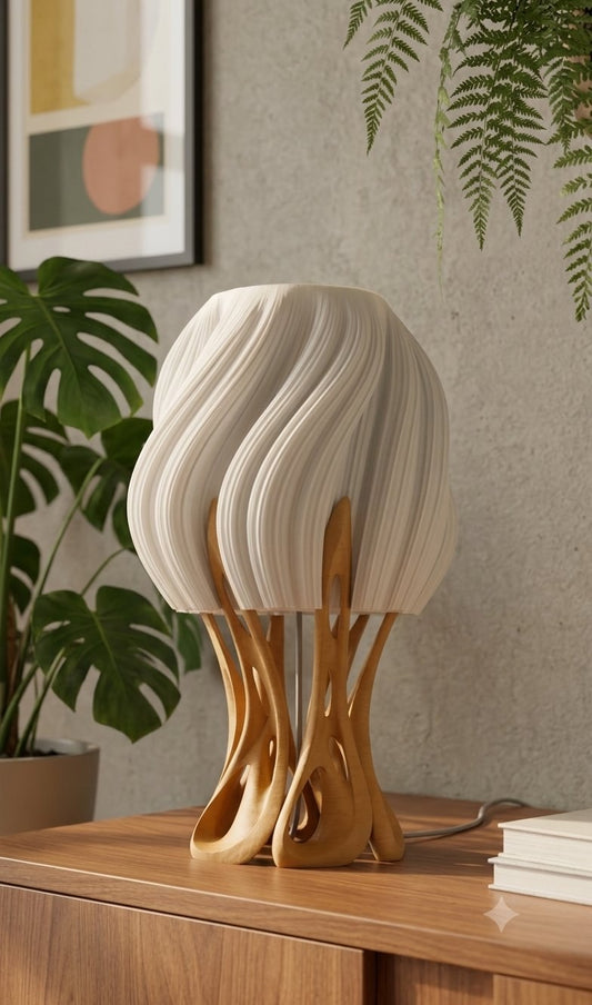 Coral Bloom table lamp with a wave dome shade on a tendril base