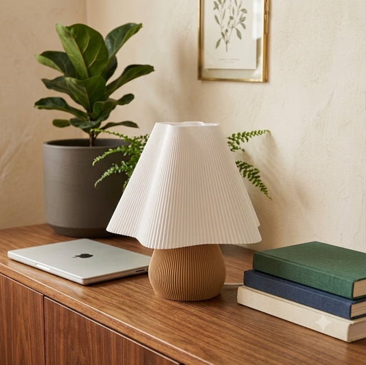 Petal Pleat table lamp with a fluted base and pleated shade