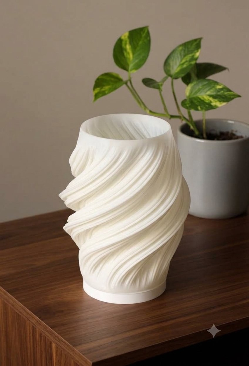 Vortex table lamp with a twisted vertical ribbed body
